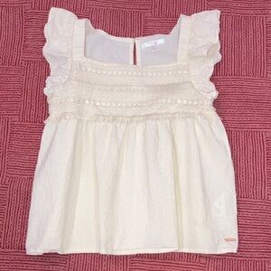 Tahari Girl size 12 yrs lovely Ruffled Kids Blouse top cream / off white cotton